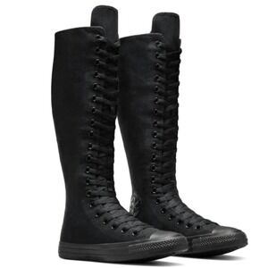 Converse XX-Hi Knee High Boots Women 9.5 Black New Canvas Lace Up Zipper A12325C
